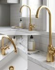Unlacquered Solid Brass Gooseneck Kitchen Faucet with Cross Handles