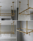 Artisan Solid Brass Ceiling Mount Pot Rail for Kitchen Island Storage