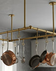 Artisan Solid Brass Ceiling Mount Pot Rail for Kitchen Island Storage