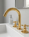 Unlacquered Brass Widespread Vanity Faucet with Cross Handles