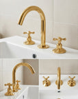 Unlacquered Brass Widespread Vanity Faucet with Cross Handles