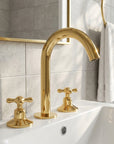 Unlacquered Brass Widespread Vanity Faucet with Cross Handles