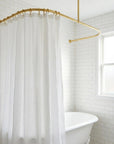 Unlacquered Brass Ceiling Support U-Shaped Bathroom Rail for Walk-In Showers: Oval Corner Shower Curtain Rod