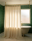 Unlacquered Brass Ceiling Support U-Shaped Bathroom Rail for Walk-In Showers: Oval Corner Shower Curtain Rod