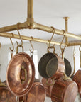 Brass Hanging Pot Rack – Ceiling Mounted Rail with Hooks