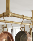 Brass Hanging Pot Rack – Ceiling Mounted Rail with Hooks