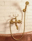 Unlacquered Brass Wall Mounted Tub Faucet Handheld Shower Clawfoot Style