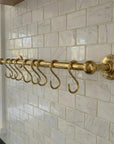 Unlacquered Brass Kitchen Rail: Handmade Wall Mounted Pot Rack with Hooks