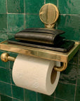 Brass Toilet Paper Holder: Antique Unlacquered Wall Mount Roll Holder with Phone Shelf