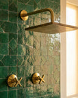 Unlacquered Brass Shower System: Wall Mounted Square Rainfall Head