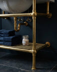 Polished Brass Sink Console: Vintage Washstand Frame With Shelf