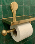 Brass Toilet Paper Holder: Antique Unlacquered Wall Mount Roll Holder with Phone Shelf