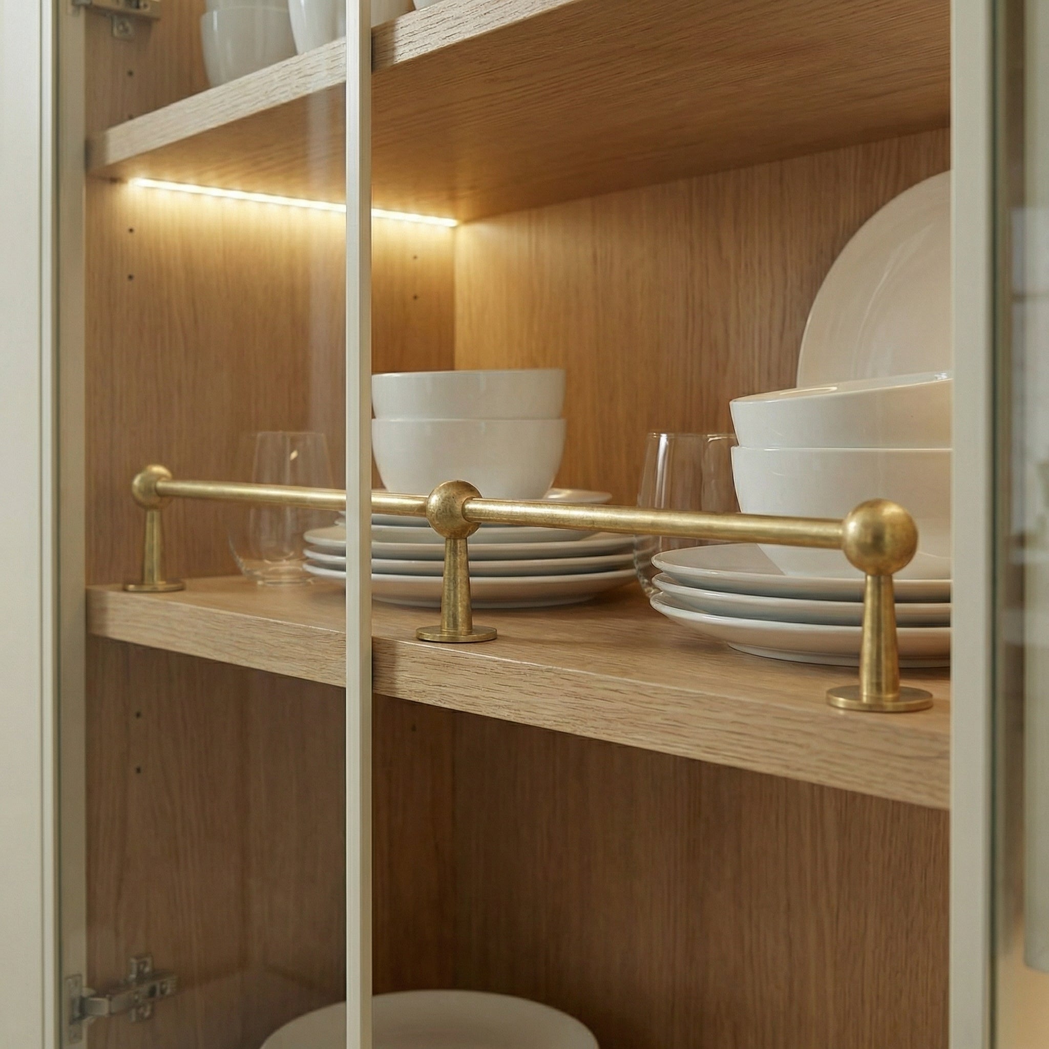 Unlacquered Brass Gallery Rail: Kitchen Shelf Safety Bar