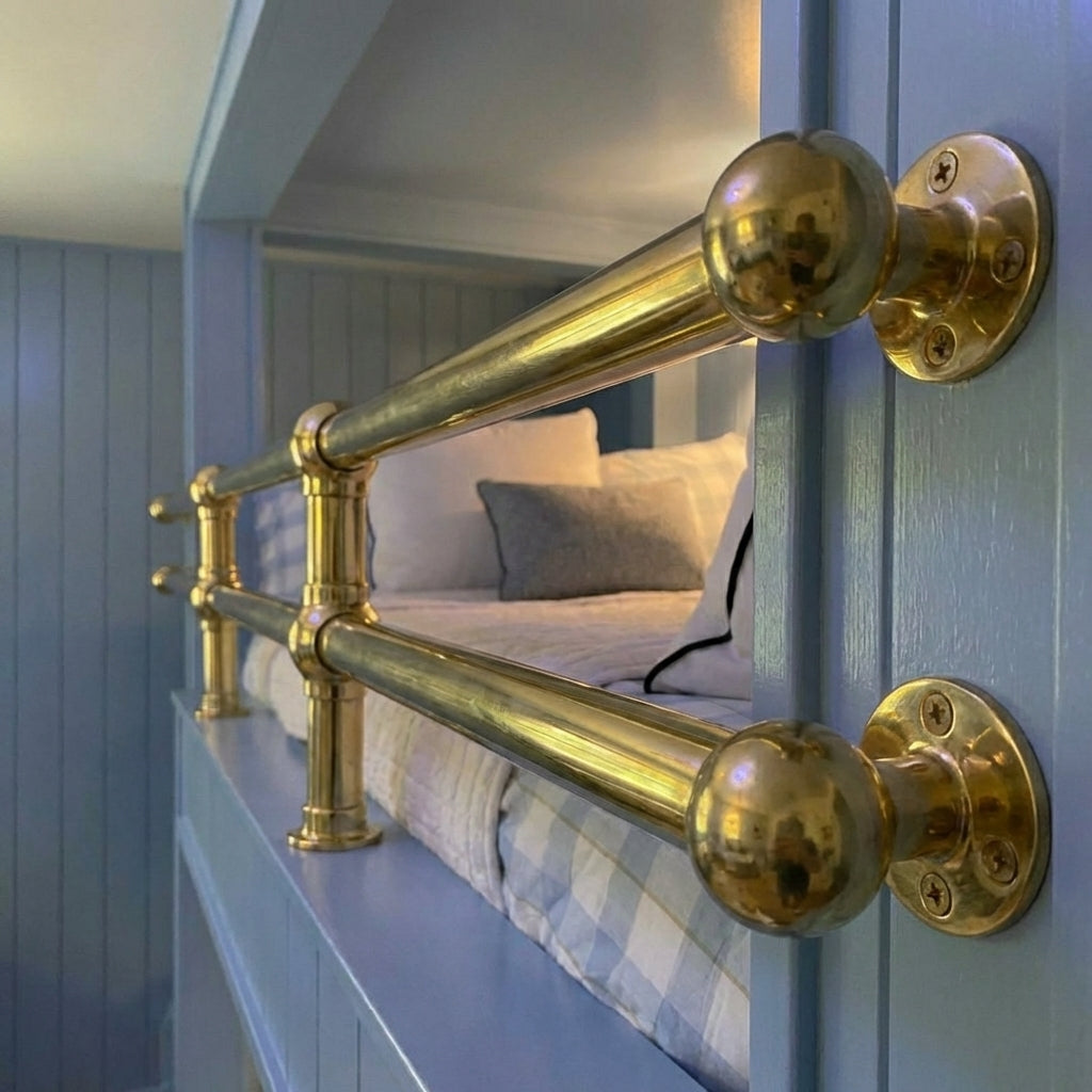 Solid Brass Wall-to-Wall Bunk Bed Guard Rai