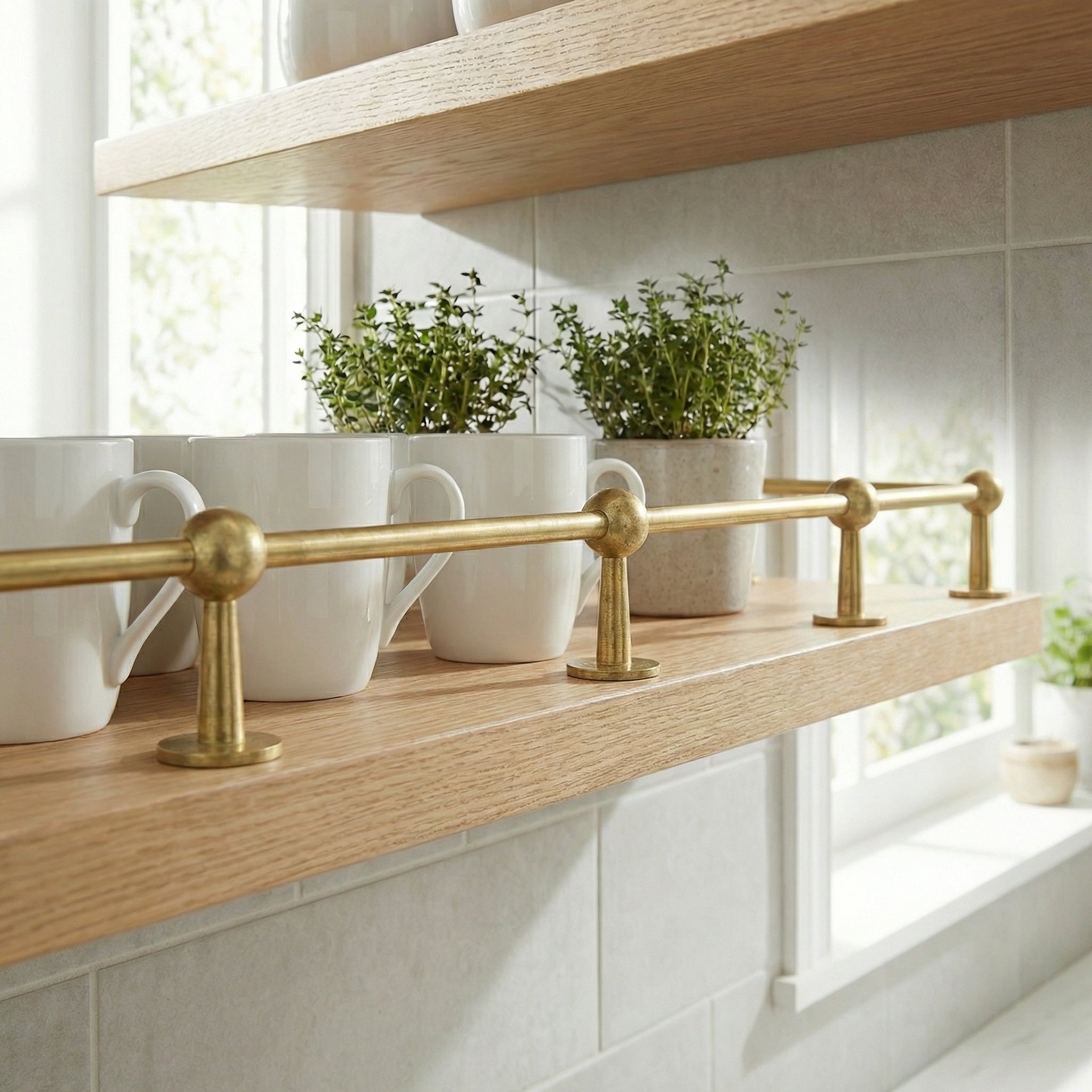 Unlacquered Brass Gallery Rail: Kitchen Shelf Safety Bar