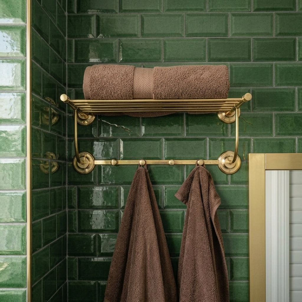 Brass Towel Rack Wall Mount: Bathroom Storage Shelf with Hanging Bar