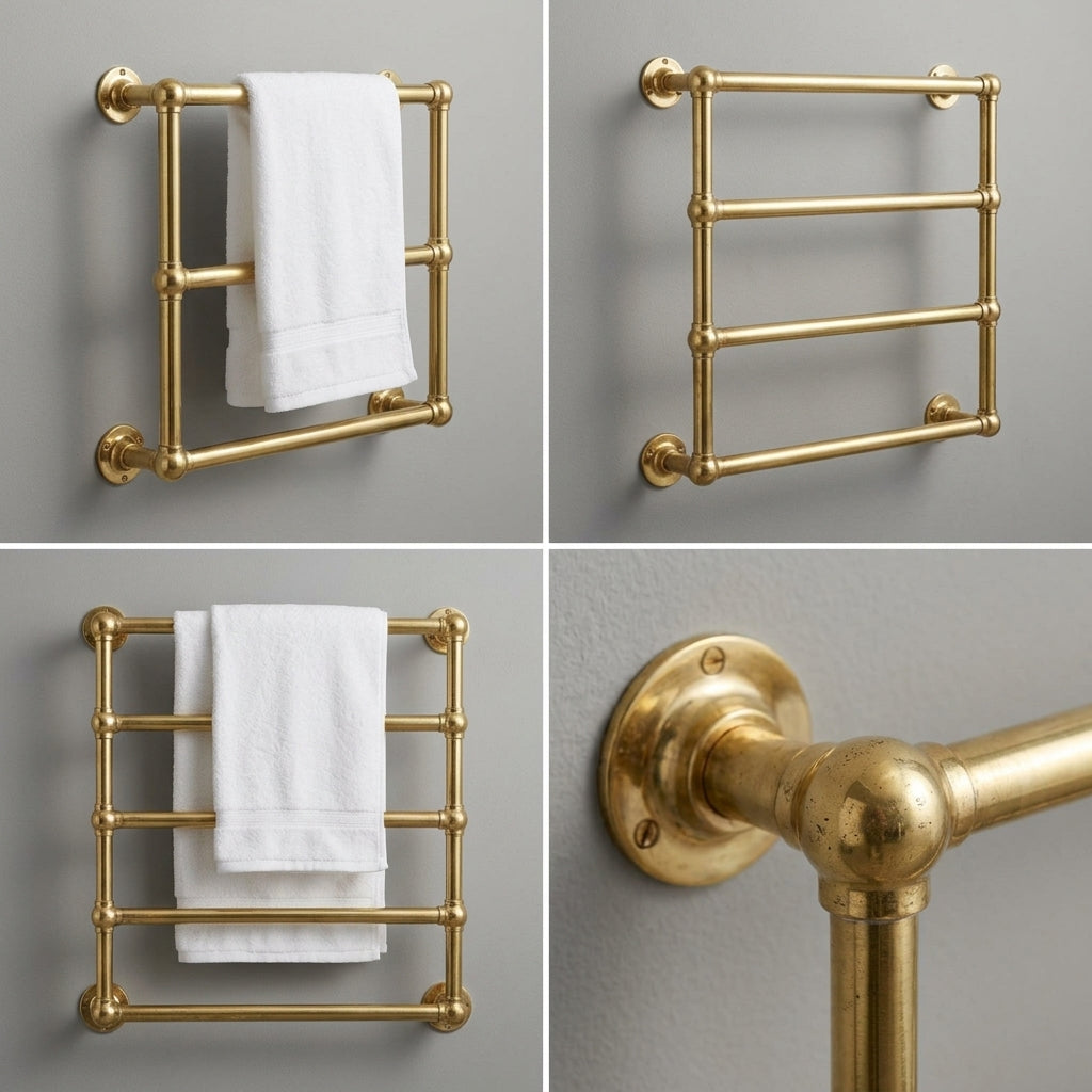 Handmade Unlacquered Brass Towel Holder: Wall Mounted Bathroom Rail