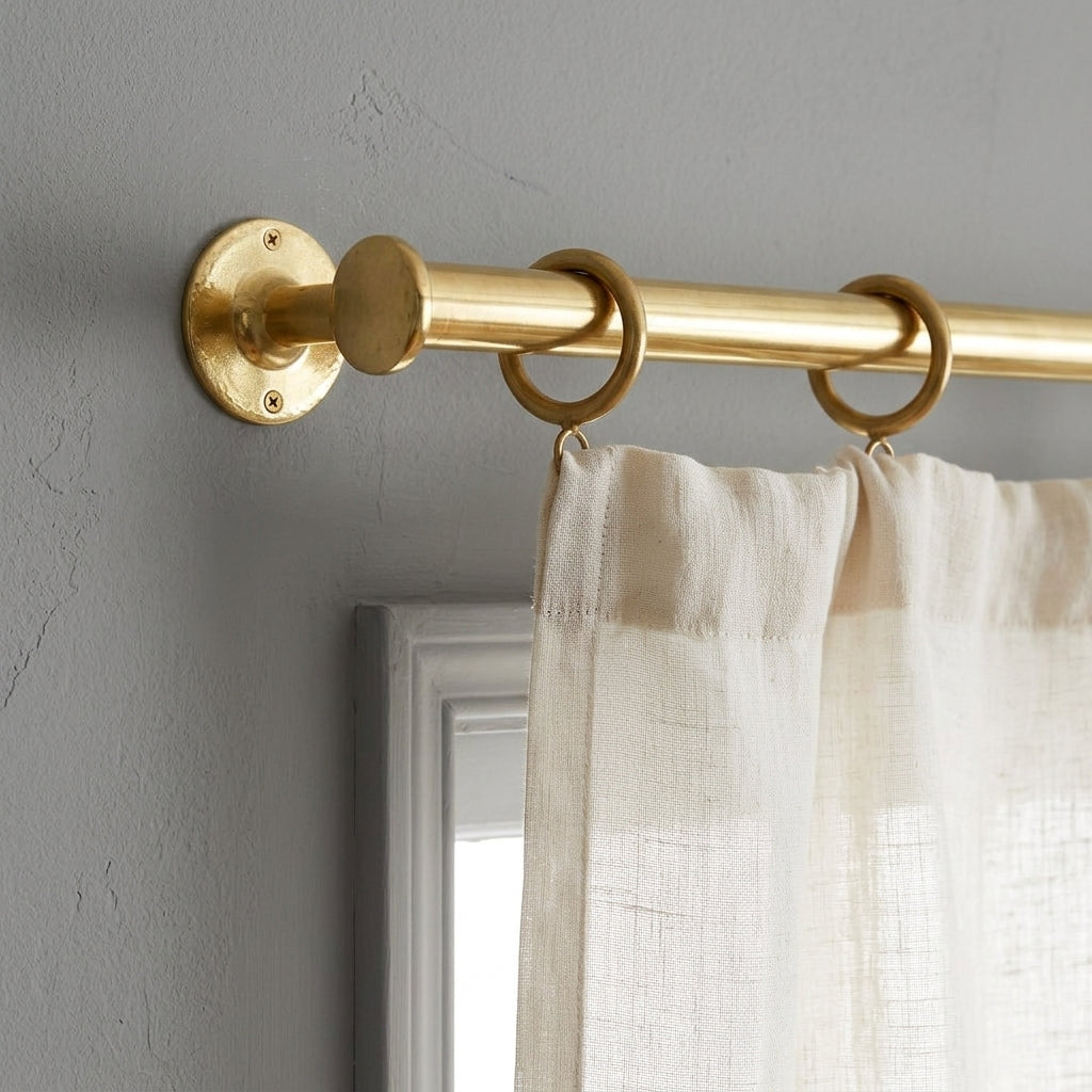 Unlacquered Brass Curtain Pole – Wall Mounted with Rings