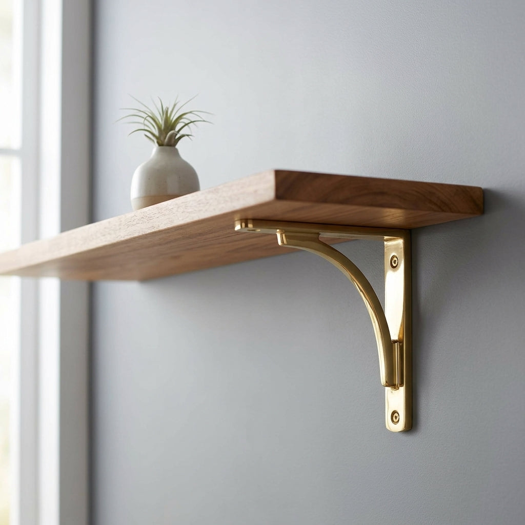 Handmade Unlacquered Brass Shelf Bracket – Curved Wall Support