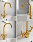 Unlacquered Brass Gooseneck Bathroom Sink Faucet