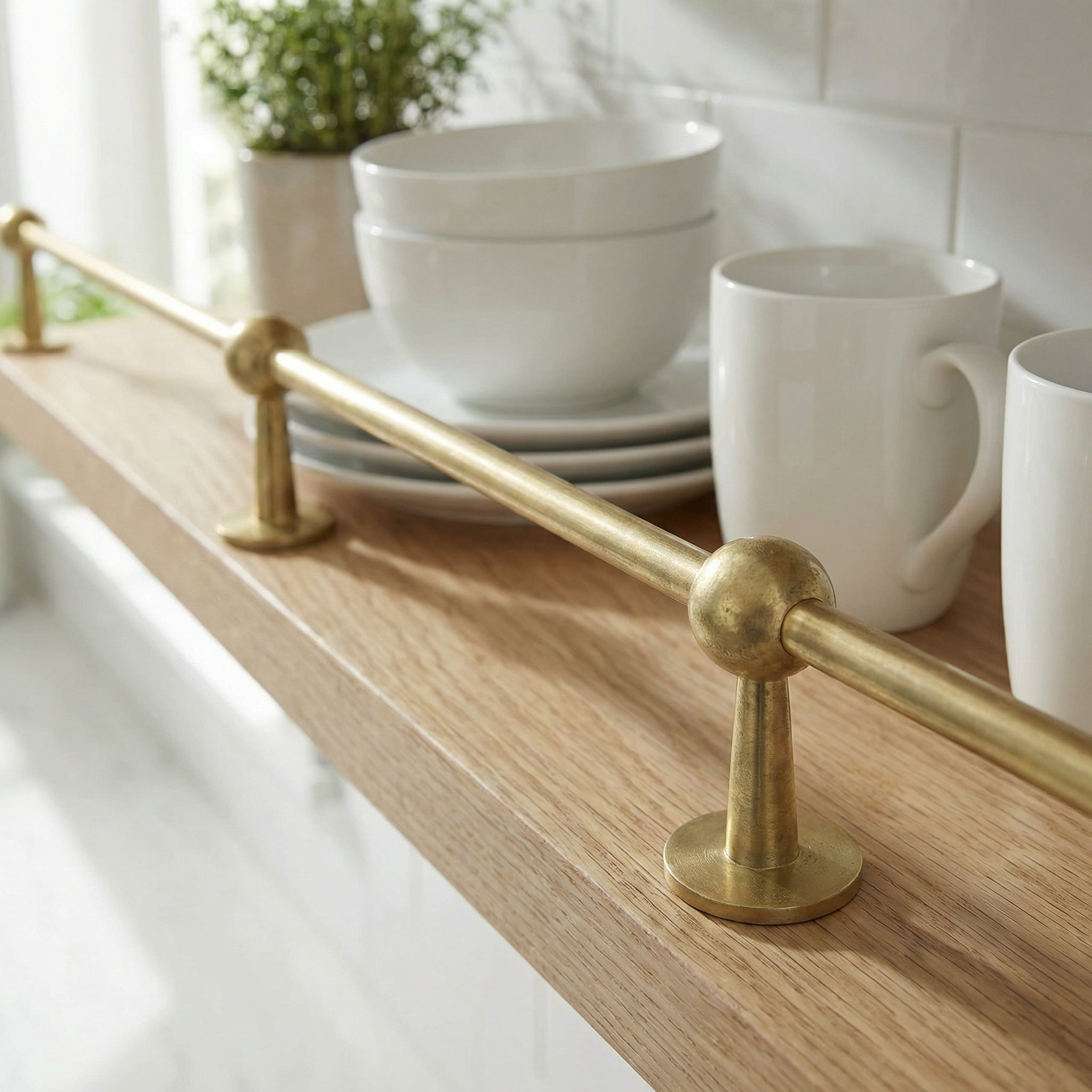 Unlacquered Brass Gallery Rail: Kitchen Shelf Safety Bar