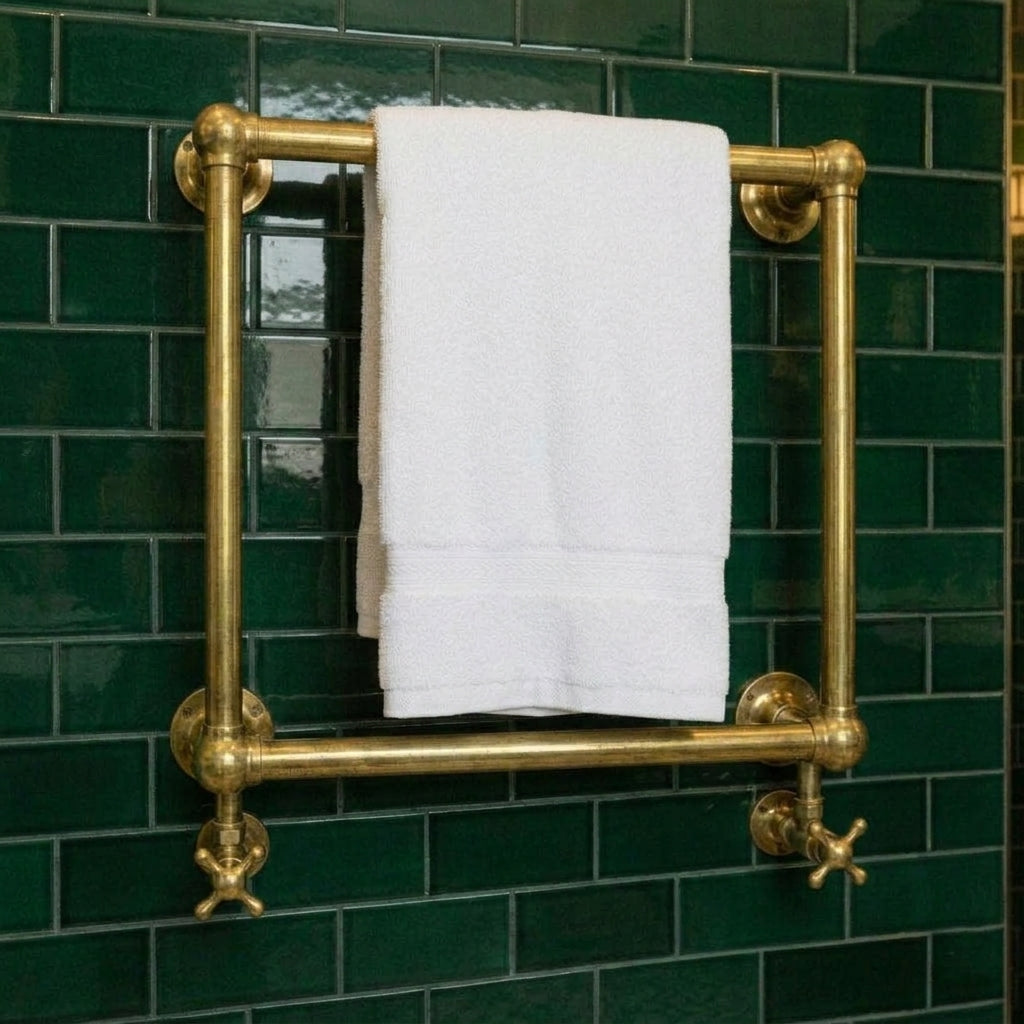 Handmade Unlacquered Brass Towel Warmer: Wall Mounted Bathroom Rail