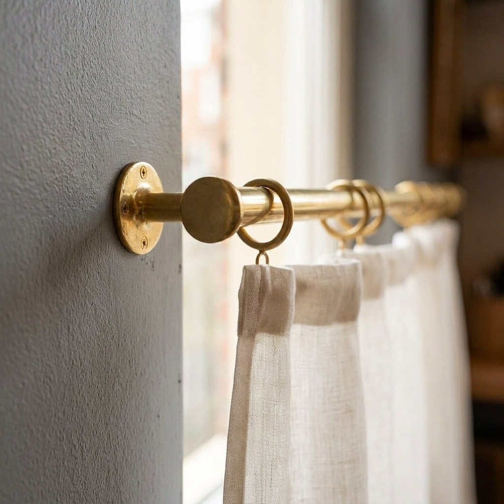 Unlacquered Brass Curtain Pole – Wall Mounted with Rings
