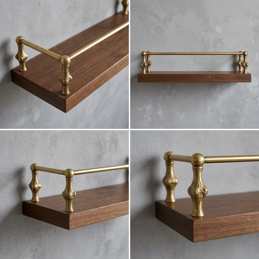 Artisanal Brass Gallery Rail – Solid Shelf Guard for Cabinets