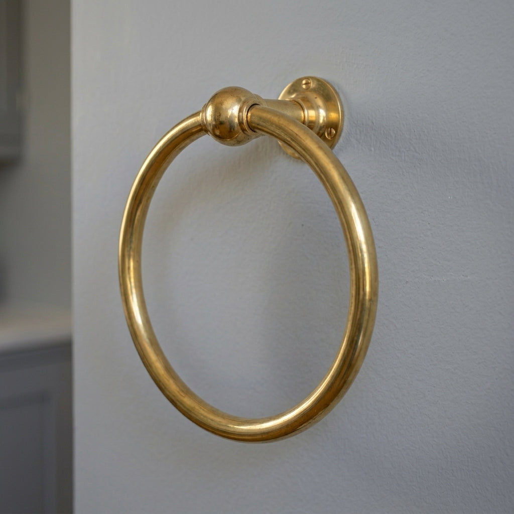 Unlacquered Brass Towel Ring: Vintage Wall Mounted Round Bathroom Holder