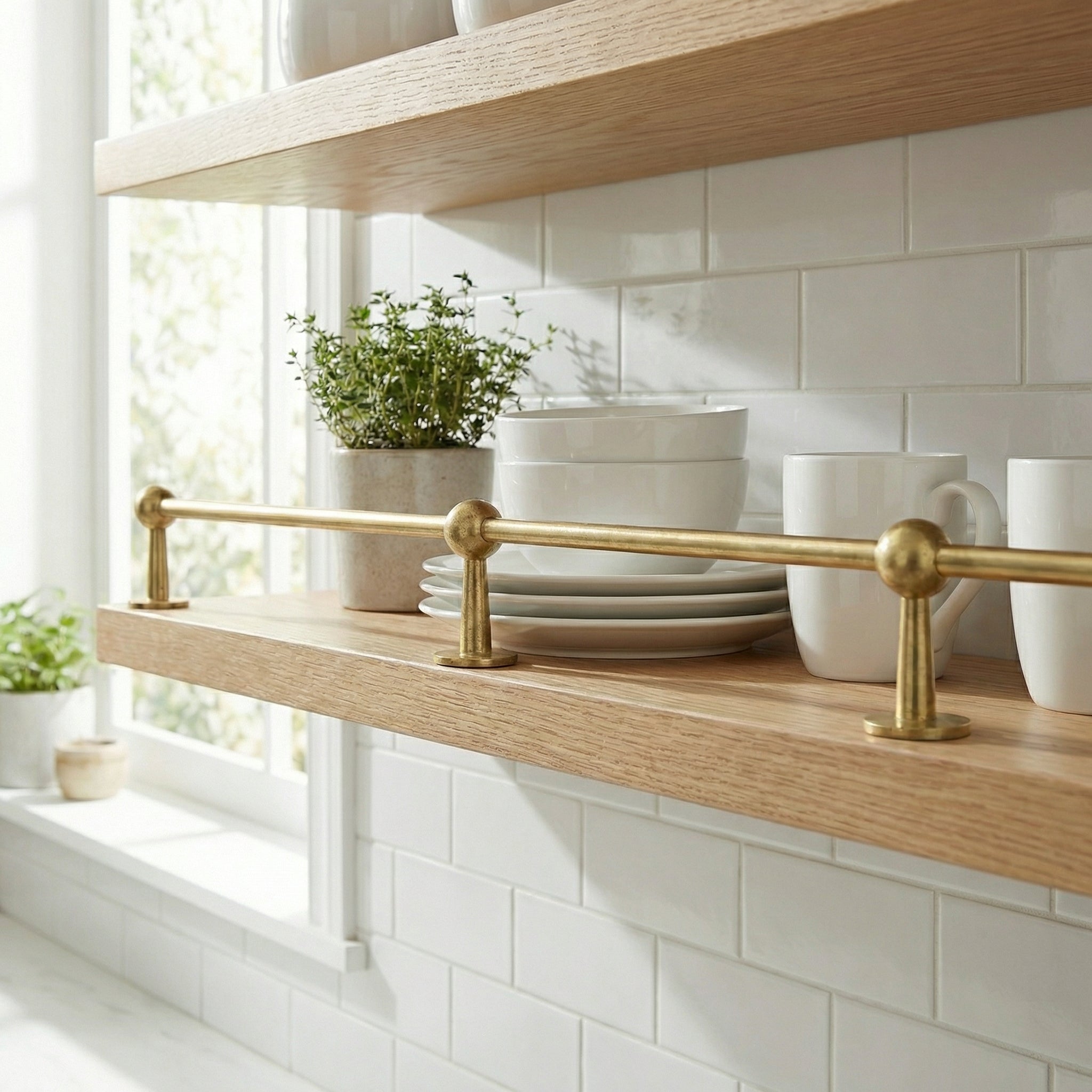 Unlacquered Brass Gallery Rail: Kitchen Shelf Safety Bar