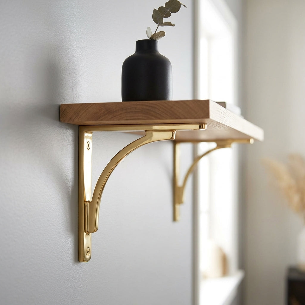 Handmade Unlacquered Brass Shelf Bracket – Curved Wall Support