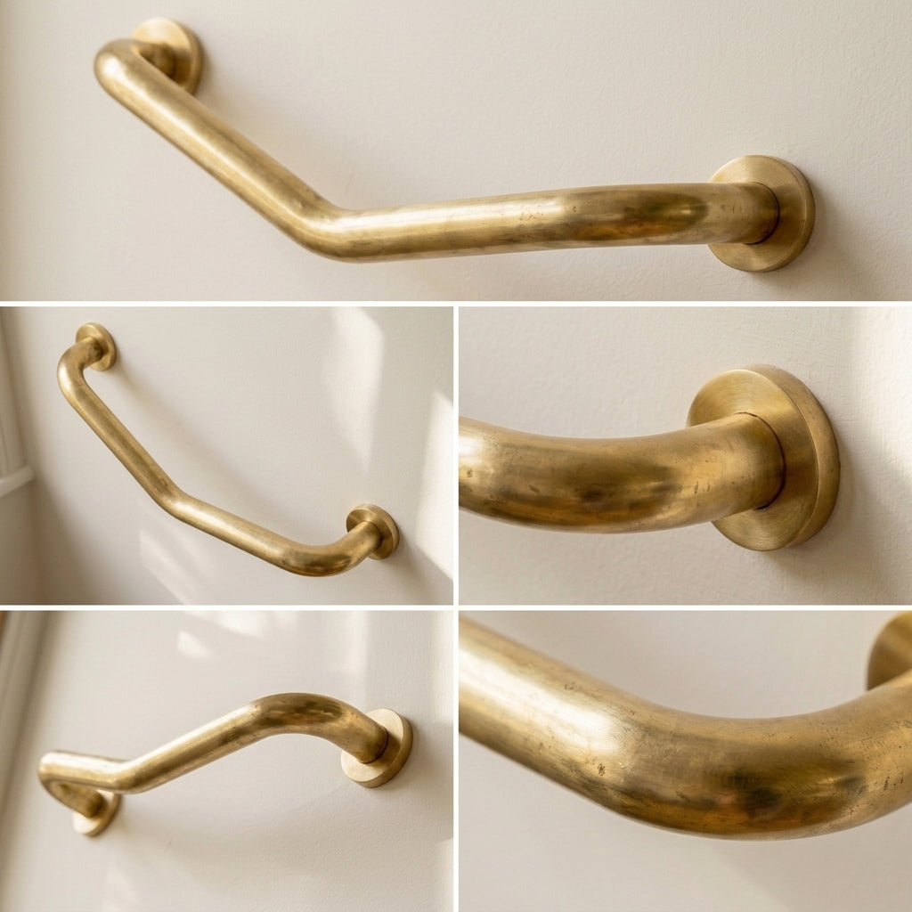 Unlacquered Brass Bathroom Grab Bar – Wall-Mounted Support Rail