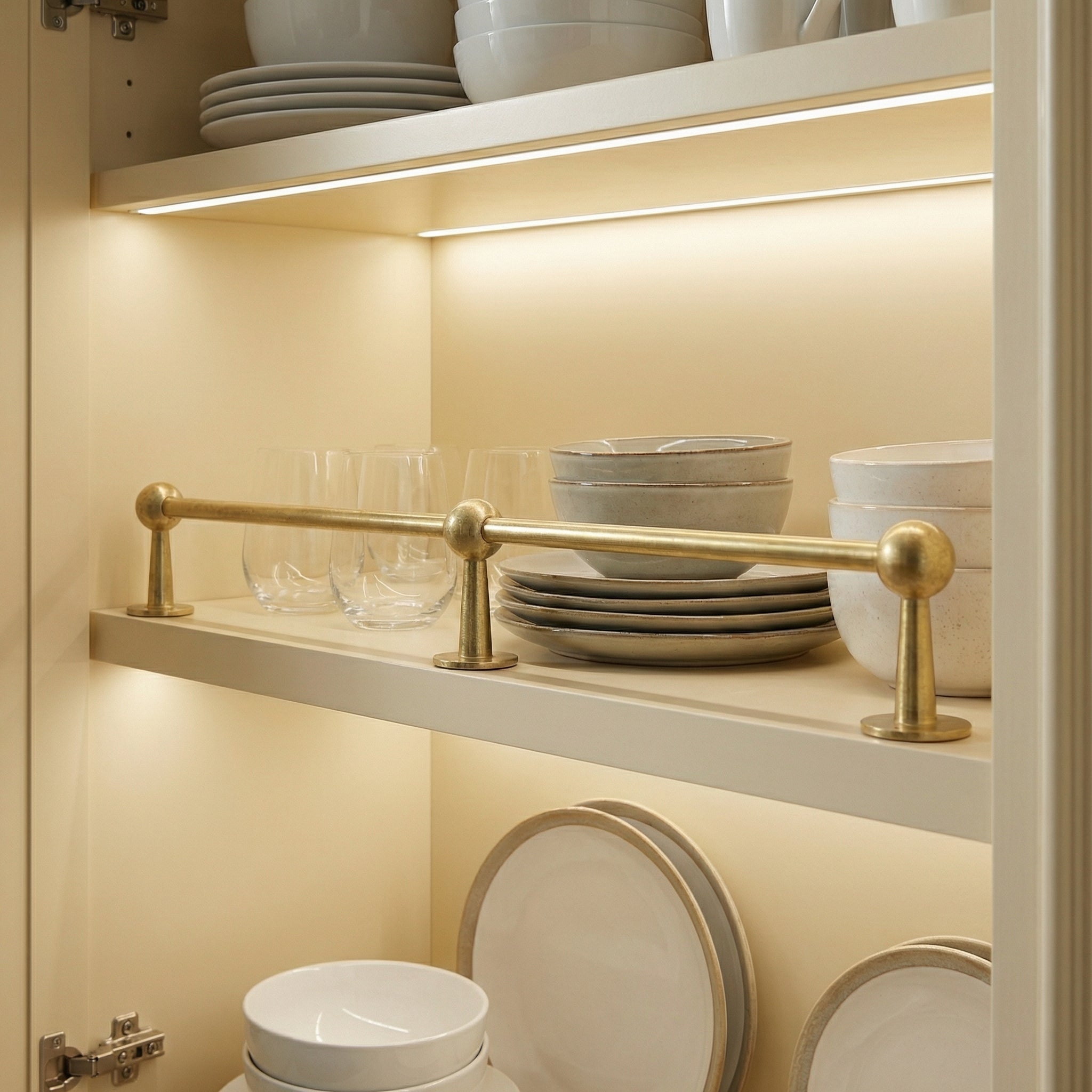 Unlacquered Brass Gallery Rail: Kitchen Shelf Safety Bar