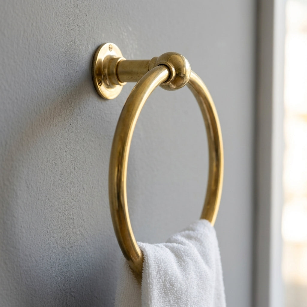 Unlacquered Brass Towel Ring: Vintage Wall Mounted Round Bathroom Holder