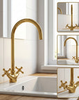 Unlacquered Brass Gooseneck Bathroom Sink Faucet