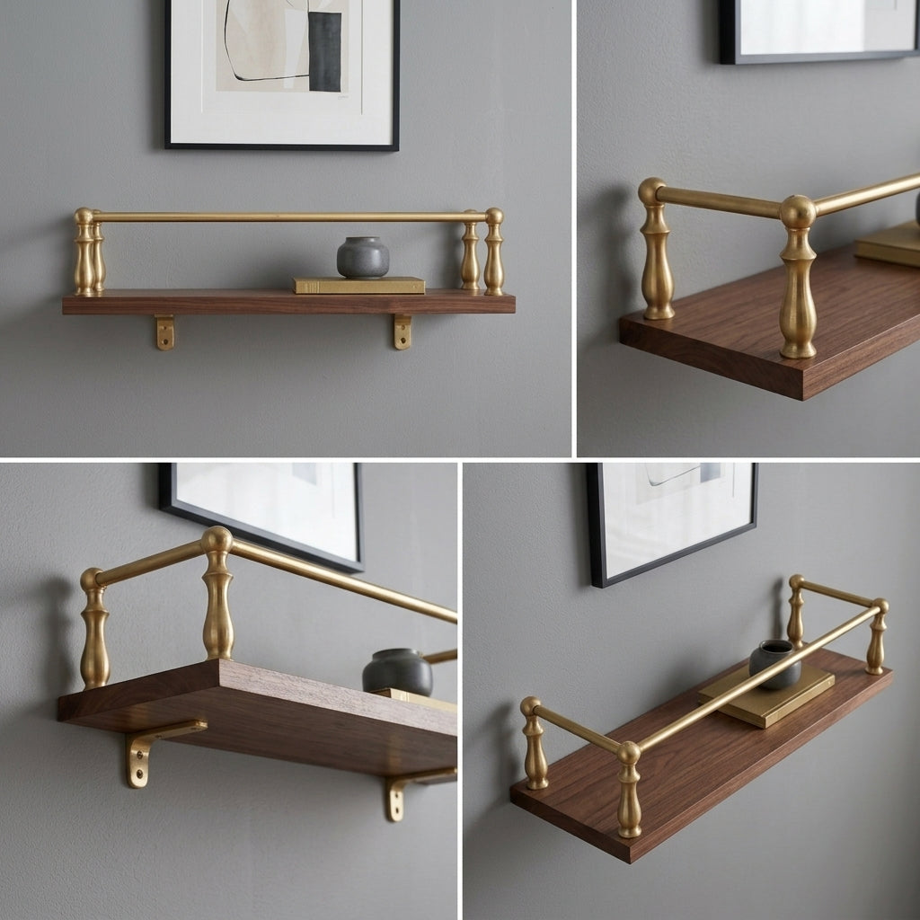 Unlacquered Brass Gallery Rail – Solid Brass Shelf Kit