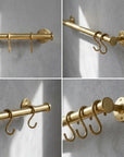 Unlacquered Brass Pot Rail – Solid Brass Wall Mounted Kitchen Hanging Bar with S Hooks