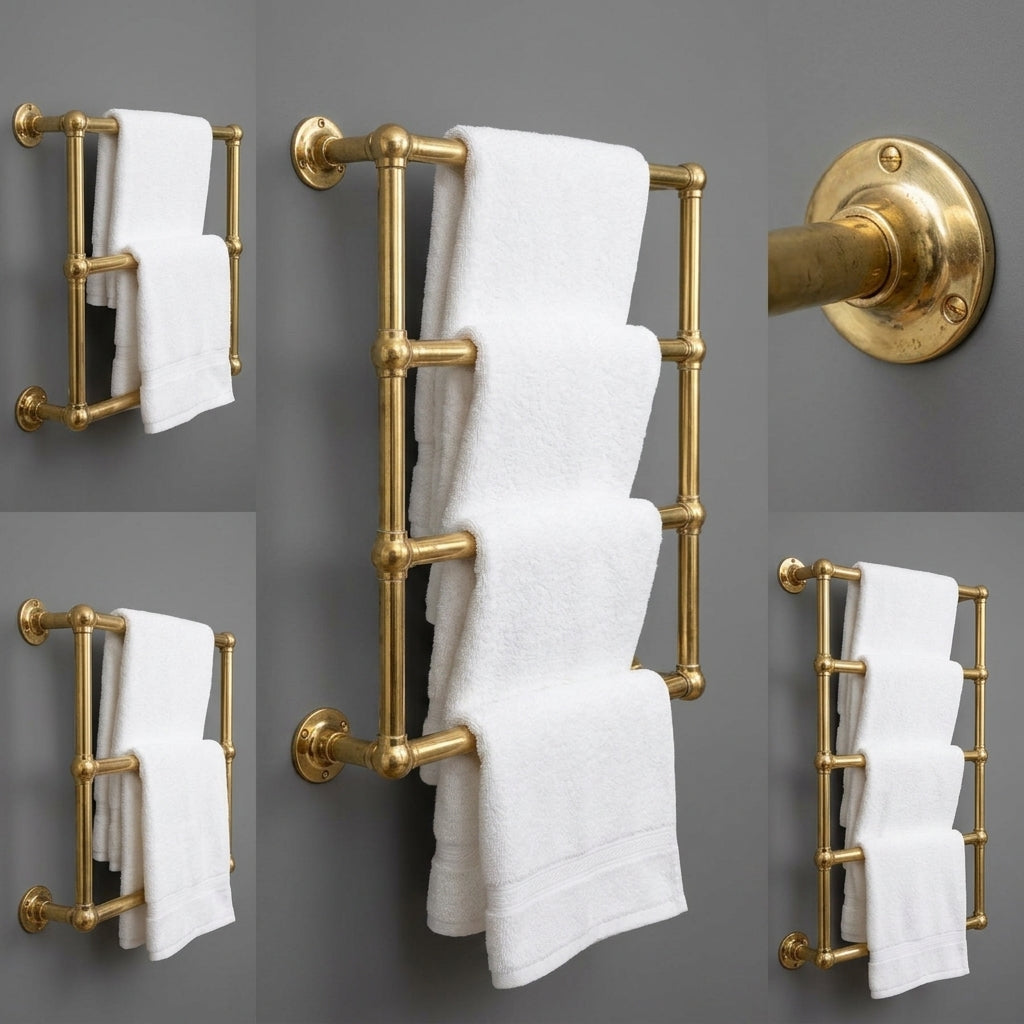 Handmade Unlacquered Brass Towel Holder: Wall Mounted Bathroom Rail