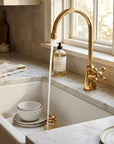 Unlacquered Solid Brass Gooseneck Kitchen Faucet with Cross Handles