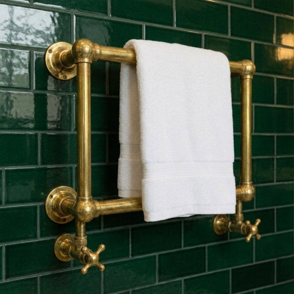 Handmade Unlacquered Brass Towel Warmer: Wall Mounted Bathroom Rail