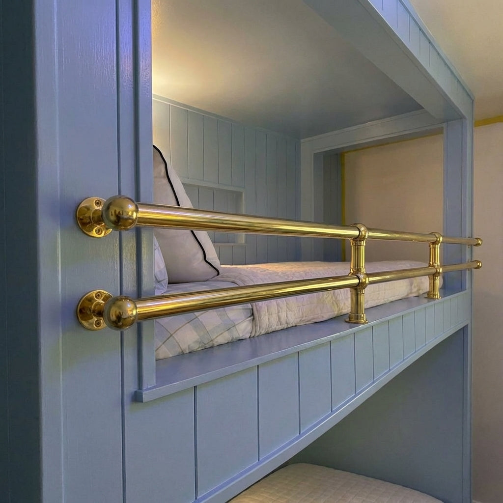 Solid Brass Wall-to-Wall Bunk Bed Guard Rai