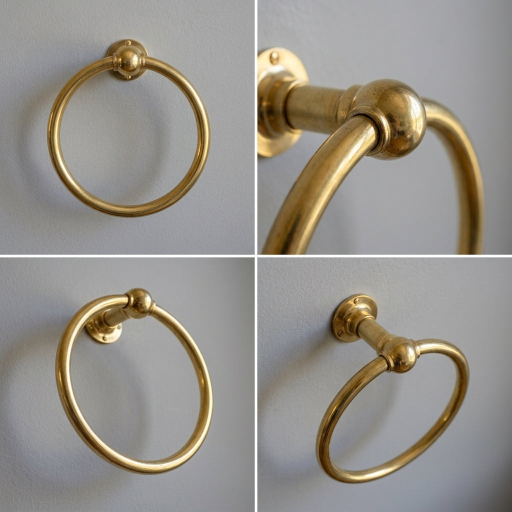 Unlacquered Brass Towel Ring: Vintage Wall Mounted Round Bathroom Holder