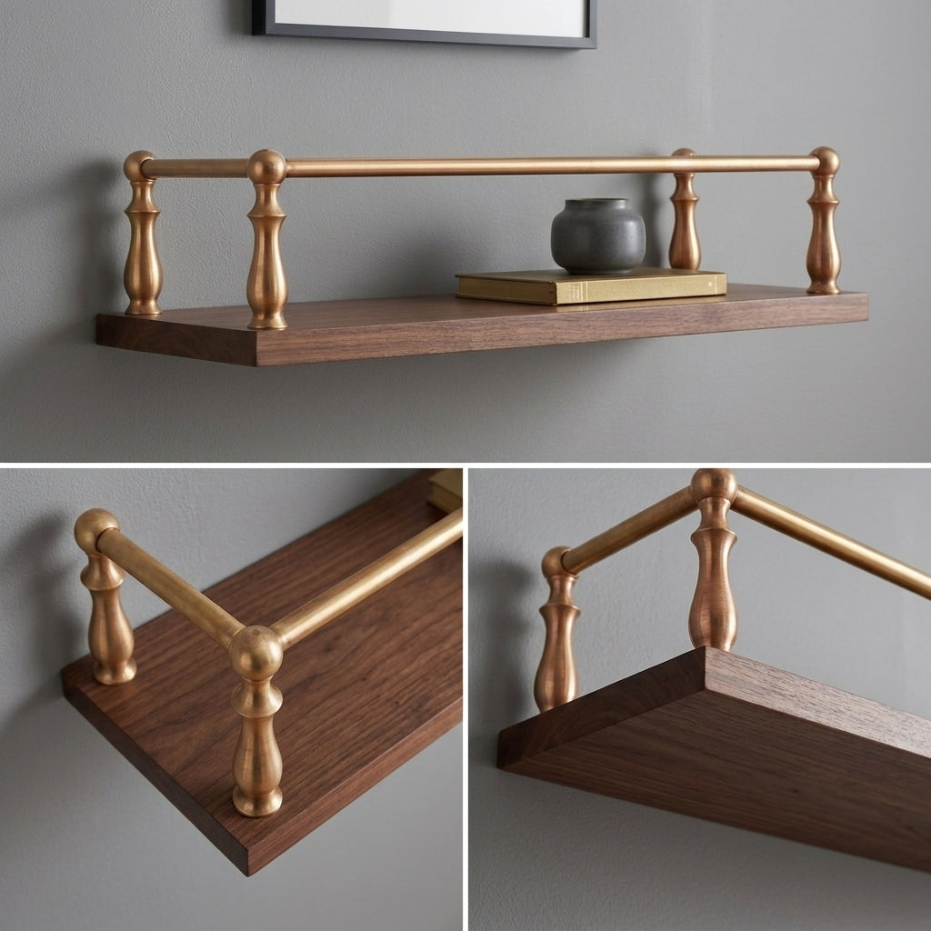Unlacquered Brass Gallery Rail – Solid Brass Shelf Kit