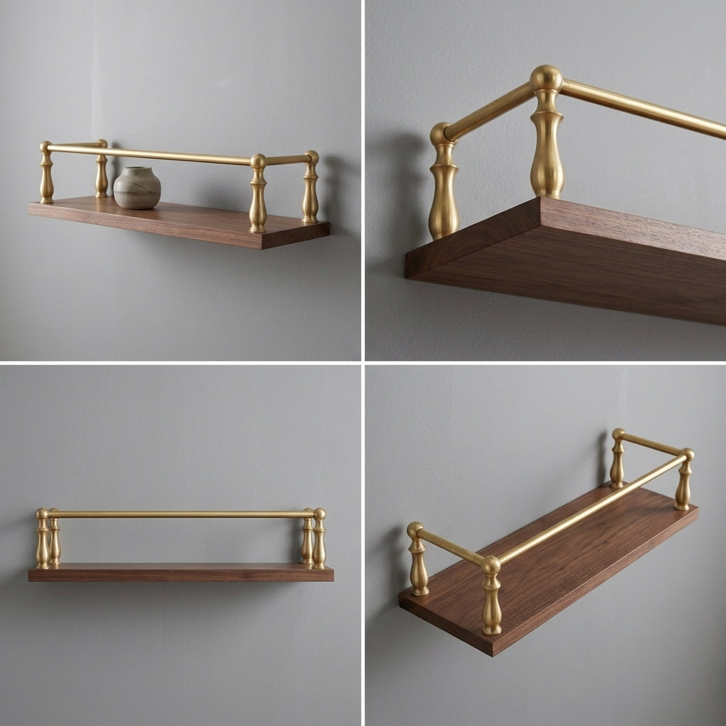 Unlacquered Brass Gallery Rail – Solid Brass Shelf Kit