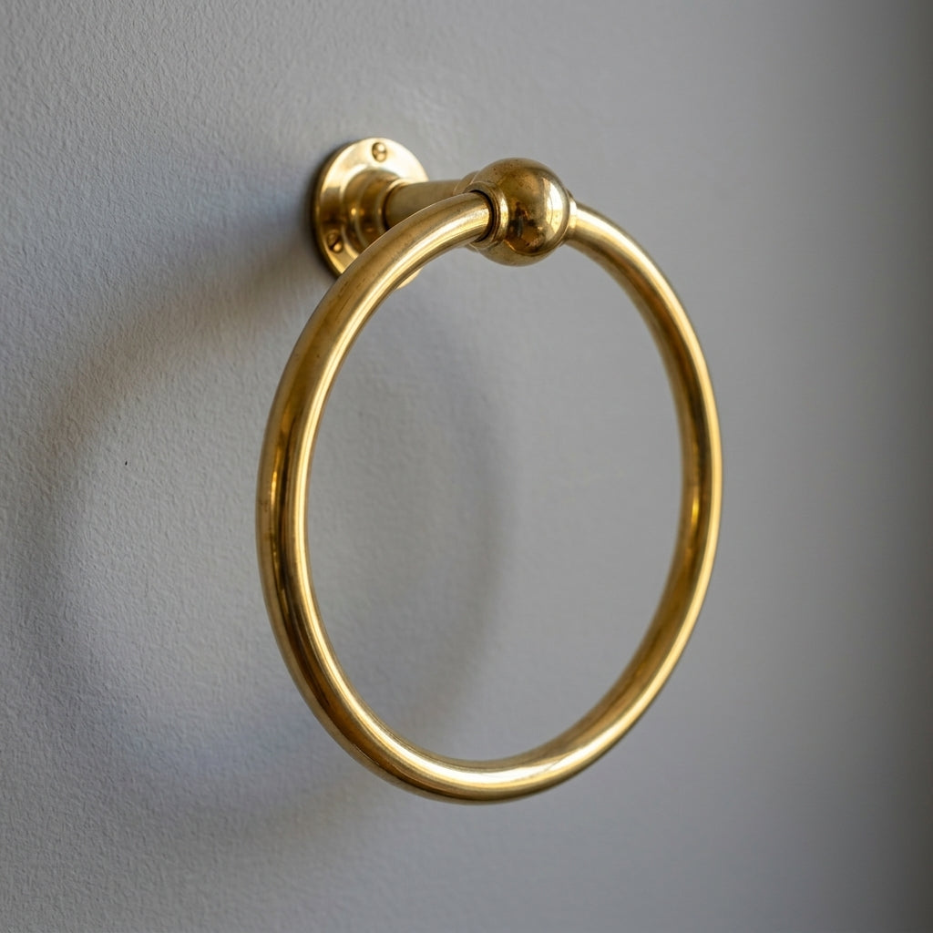 Unlacquered Brass Towel Ring: Vintage Wall Mounted Round Bathroom Holder