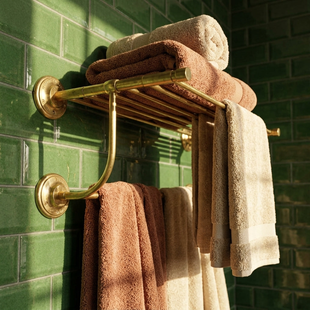 Brass Towel Rack Wall Mount: Bathroom Storage Shelf with Hanging Bar