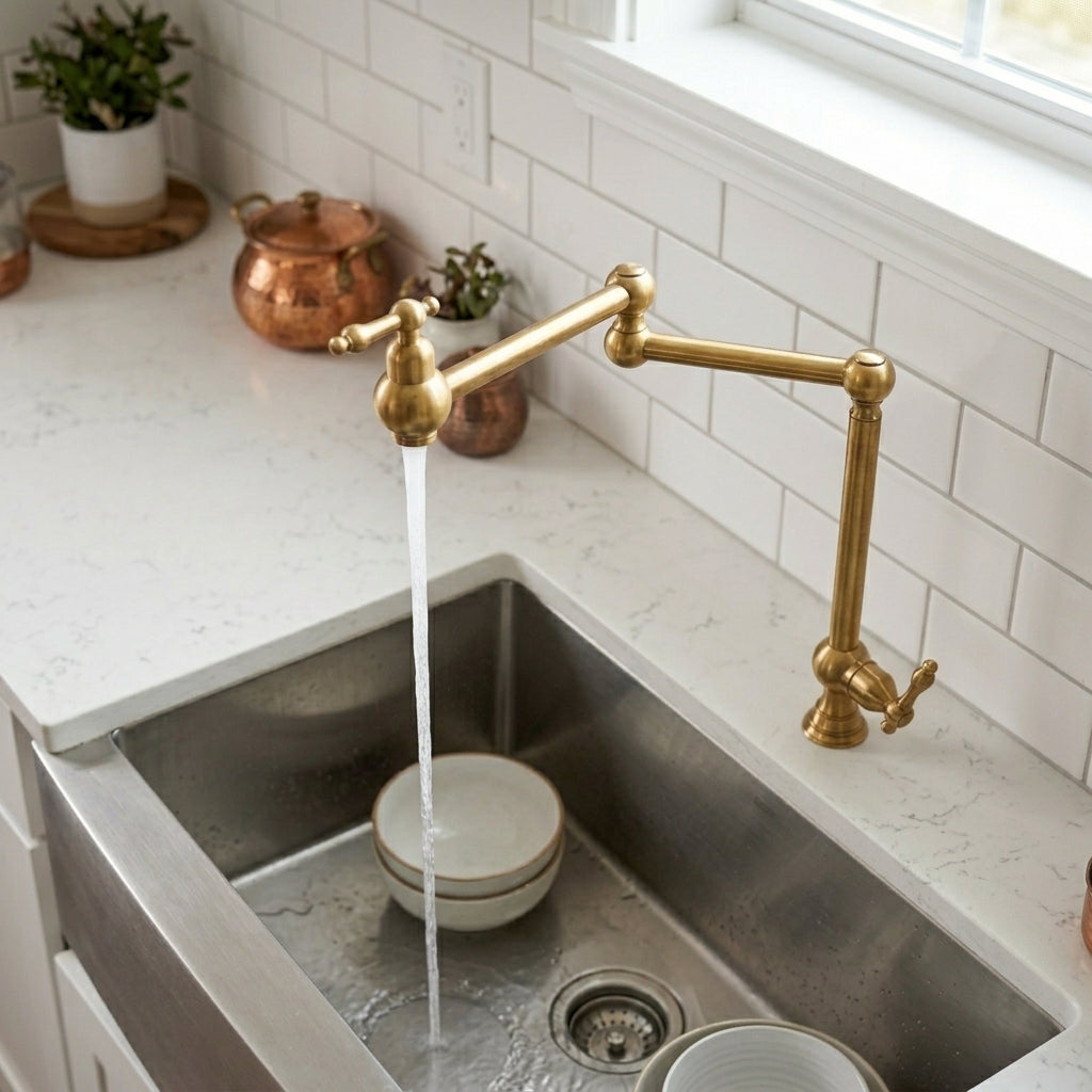 Unlacquered Solid Brass Deck-Mounted Pot Filler