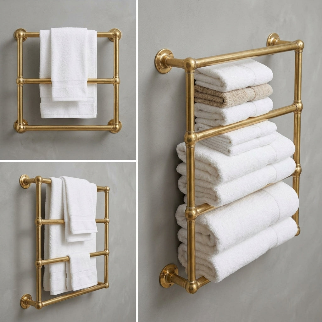 Handmade Unlacquered Brass Towel Holder: Wall Mounted Bathroom Rail