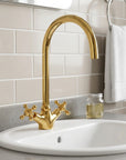 Unlacquered Brass Gooseneck Bathroom Sink Faucet