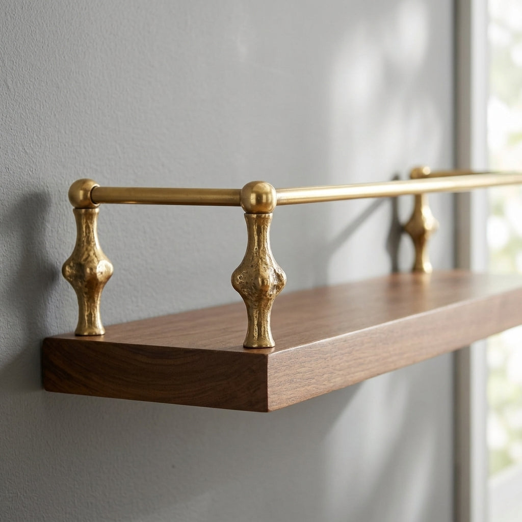 Artisanal Brass Gallery Rail – Solid Shelf Guard for Cabinets